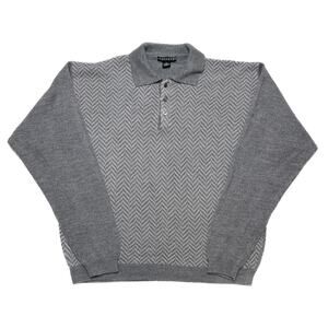 Consensus Sportswear Vintage Chevron Stripe Collared Sweater Gray Men's XL 90s